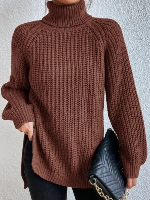 Helena | Turtleneck Sweater with Split Hem and Raglan Sleeves