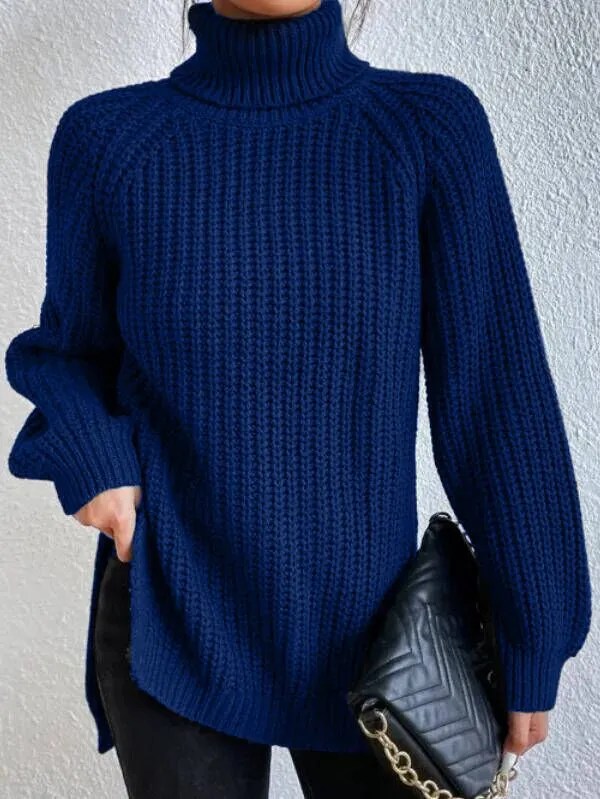 Helena | Turtleneck Sweater with Split Hem and Raglan Sleeves