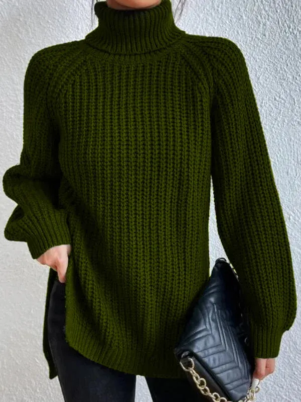 Helena | Turtleneck Sweater with Split Hem and Raglan Sleeves