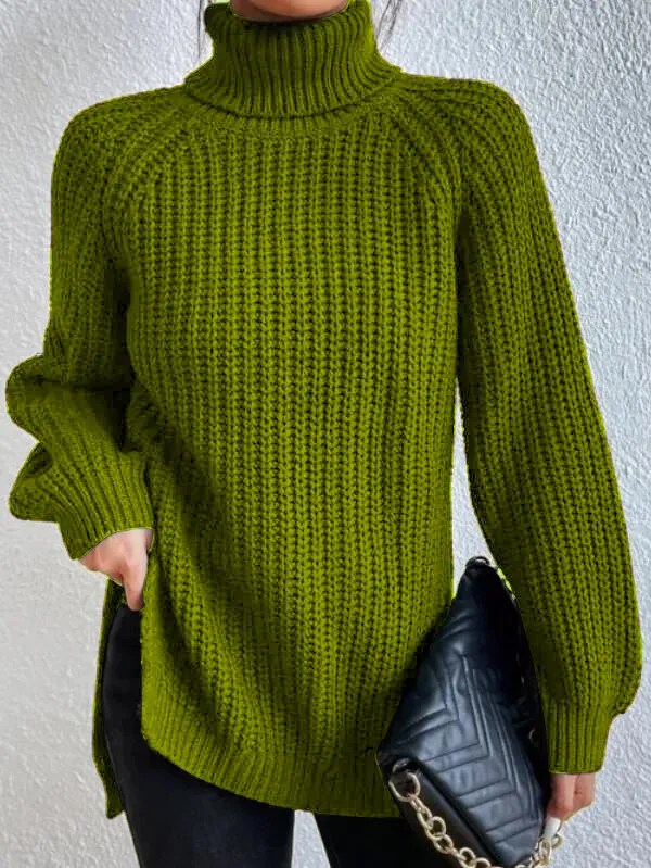 Helena | Turtleneck Sweater with Split Hem and Raglan Sleeves