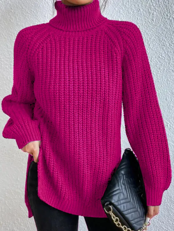Helena | Turtleneck Sweater with Split Hem and Raglan Sleeves