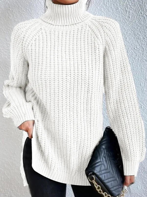 Helena | Turtleneck Sweater with Split Hem and Raglan Sleeves