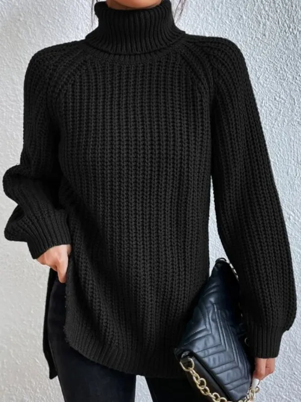Helena | Turtleneck Sweater with Split Hem and Raglan Sleeves