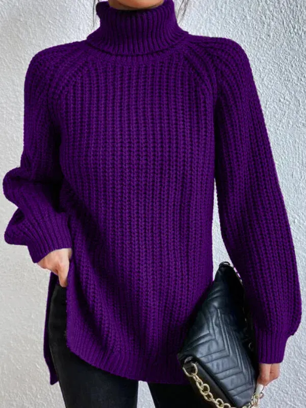 Helena | Turtleneck Sweater with Split Hem and Raglan Sleeves