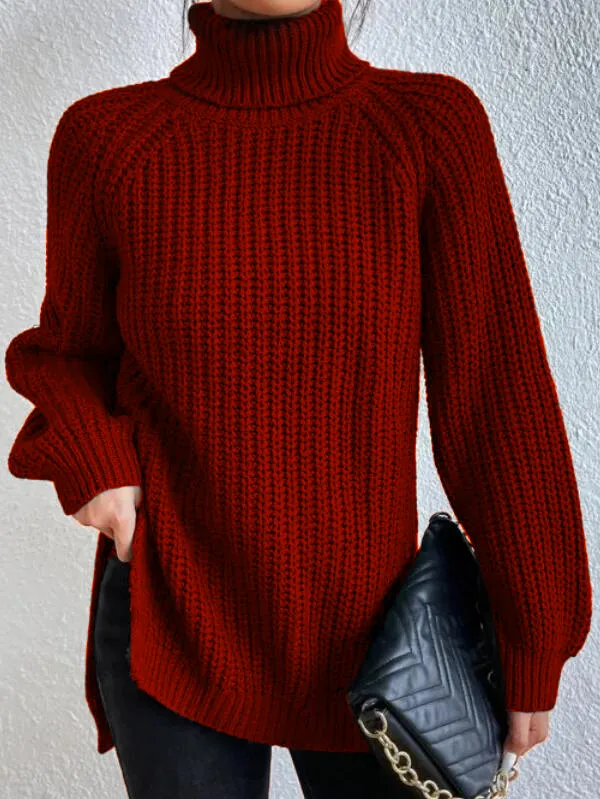 Helena | Turtleneck Sweater with Split Hem and Raglan Sleeves