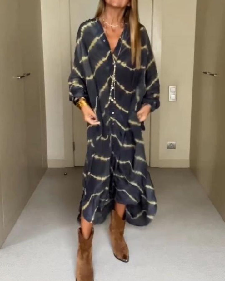 BOMEA - BOHEMIAN STRIPED LONG DRESS WITH LONG SLEEVES