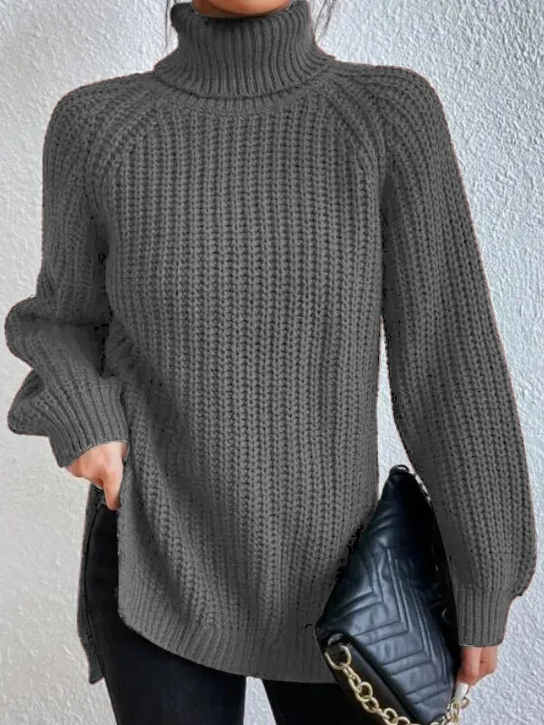 Helena | Turtleneck Sweater with Split Hem and Raglan Sleeves