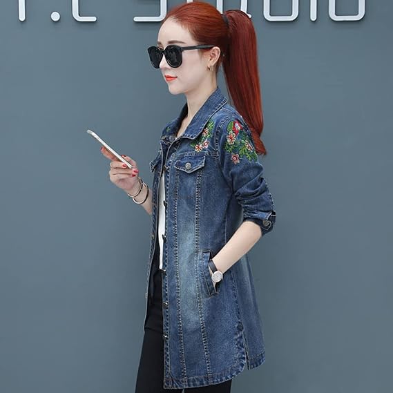Floral Denim Jacket – Vintage Chic Longline Jean Coat