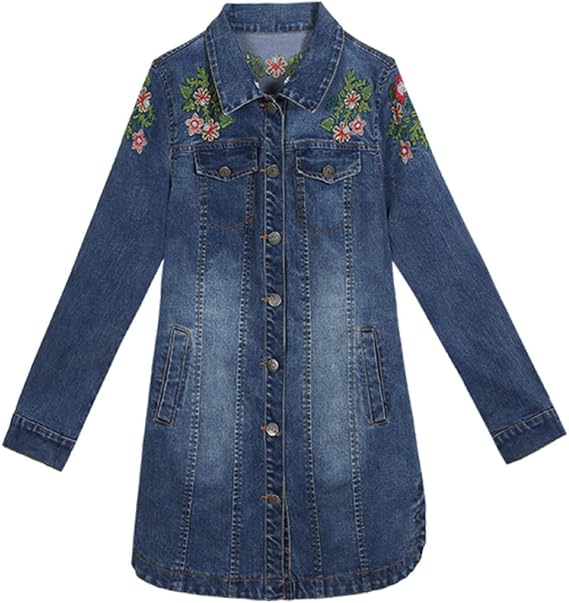 Floral Denim Jacket – Vintage Chic Longline Jean Coat
