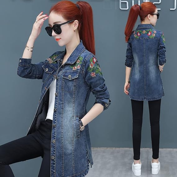 Floral Denim Jacket – Vintage Chic Longline Jean Coat