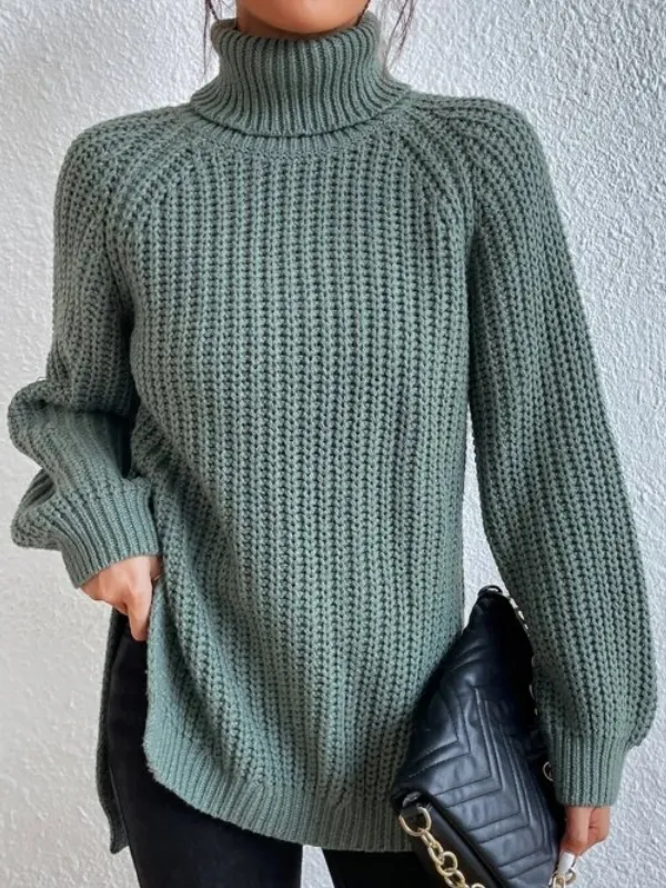Helena | Turtleneck Sweater with Split Hem and Raglan Sleeves