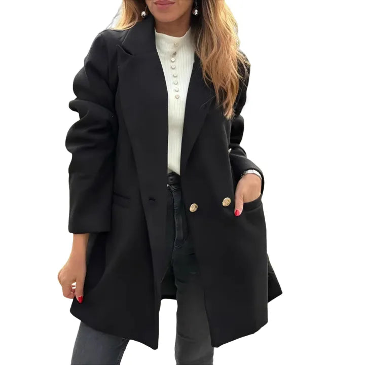 Camel Long Coat – Women’s Elegant Double-Breasted Overcoat