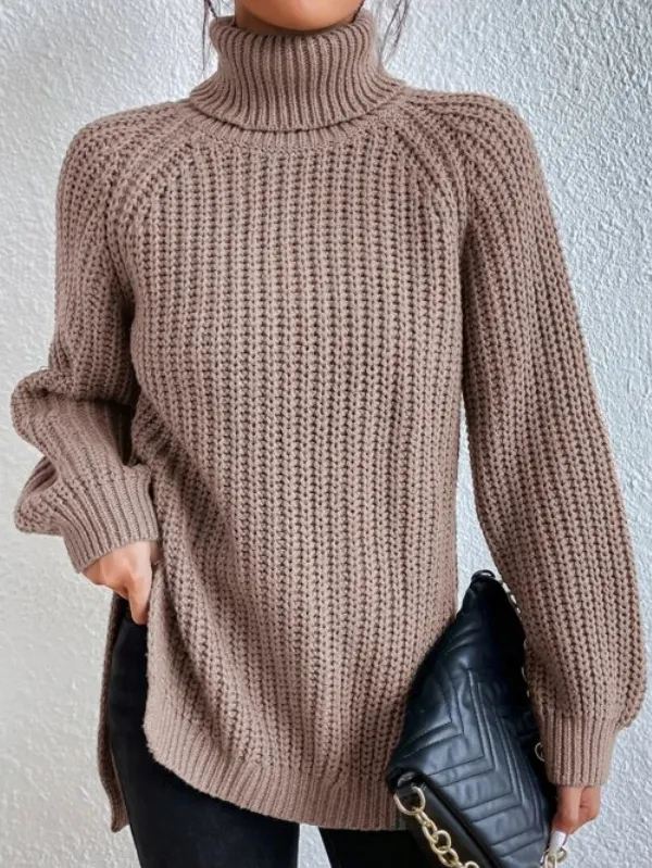 Helena | Turtleneck Sweater with Split Hem and Raglan Sleeves