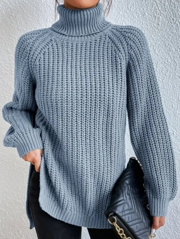 Helena | Turtleneck Sweater with Split Hem and Raglan Sleeves