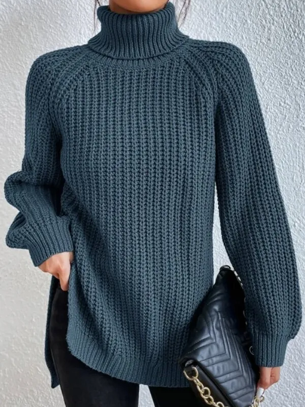 Helena | Turtleneck Sweater with Split Hem and Raglan Sleeves