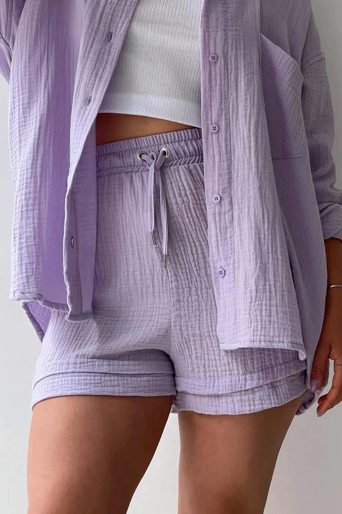 Avery – Solid Colour Shirt & Shorts Set