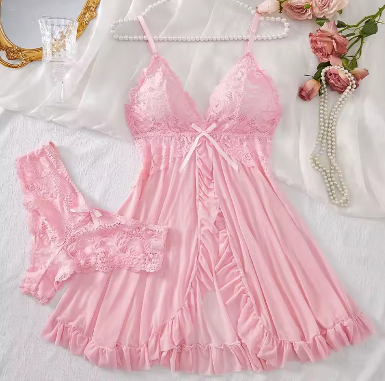 Amélie – White Satin &amp; Lace Lingerie Set